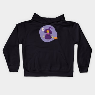 Witch Flying on Broomstick on a Starry Night Kids Hoodie